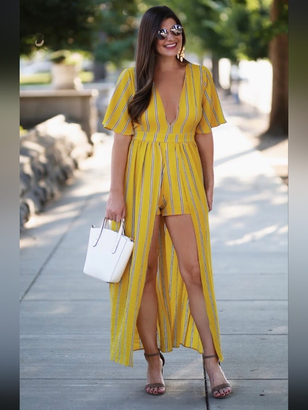 Stripe Wrap Jumpsuit Mustard Multi Color Sz 3XL
